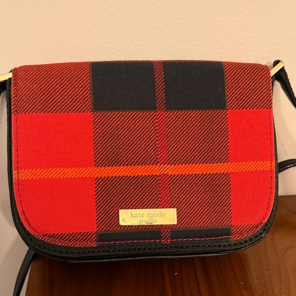 Kate Spade Red and Black Plaid Crossbody Bag - RARE